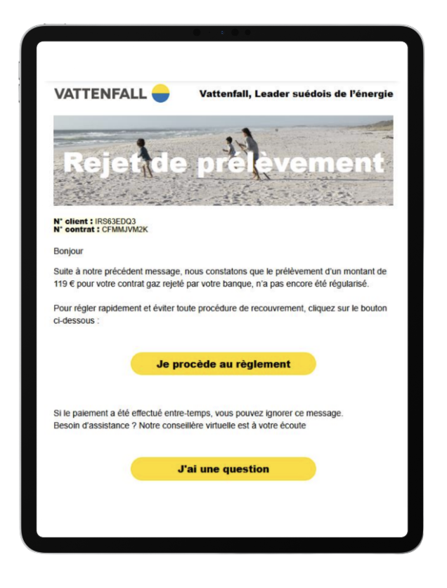 Email Recouvrement Vattenfall