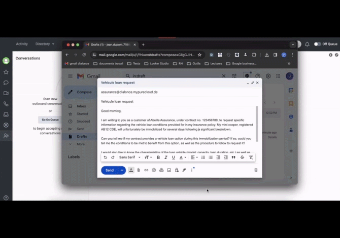 Le Mailbot de DialOnce analyse automatiquement les e-mails entrants, comprend l’intention du client et génère une réponse personnalisée en quelques secondes.